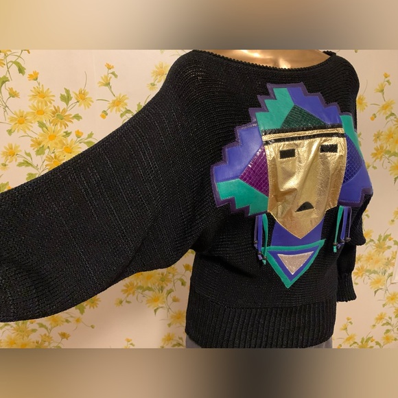 Augustina Vintage Leather Aztec Sweater size M - Picture 4 of 14